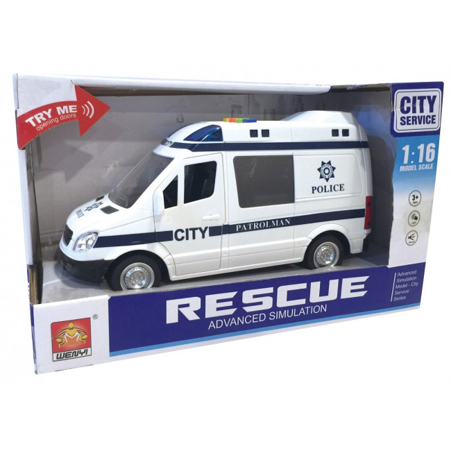 WY590B, Инерционная машина 1:16 "Police Van" (свет, звук),
1:16 Инерционная Машина "Police Van" (свет / звук)
Размеры: 21 cm x 10 cm x 11 cm 
Размер коробки : 27.5 x 12 x 17 см