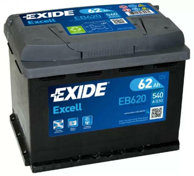 EB620, **АКБ Exide  EXCELL 12V  62Ah  540EN  242x175x190  -/+,
Аккумуляторы EXIDE EXCELL подходят для большинства современных автомобилей со стандартным оснащением. Аккумуляторы EXIDE EXCELL имеют дополнительный 15% запас мощности.

Производитель: Exide Technologies.
Гарантия: 24 месяца.

Напряжение  12 В  
Емкость  62 Ah  
Пусковой ток (EN)  540 A  
Полярность  обратная  
Индикатор заряда   
Длина  242 мм  
Ширина  175 мм  
Высота  190 мм  
 -/+