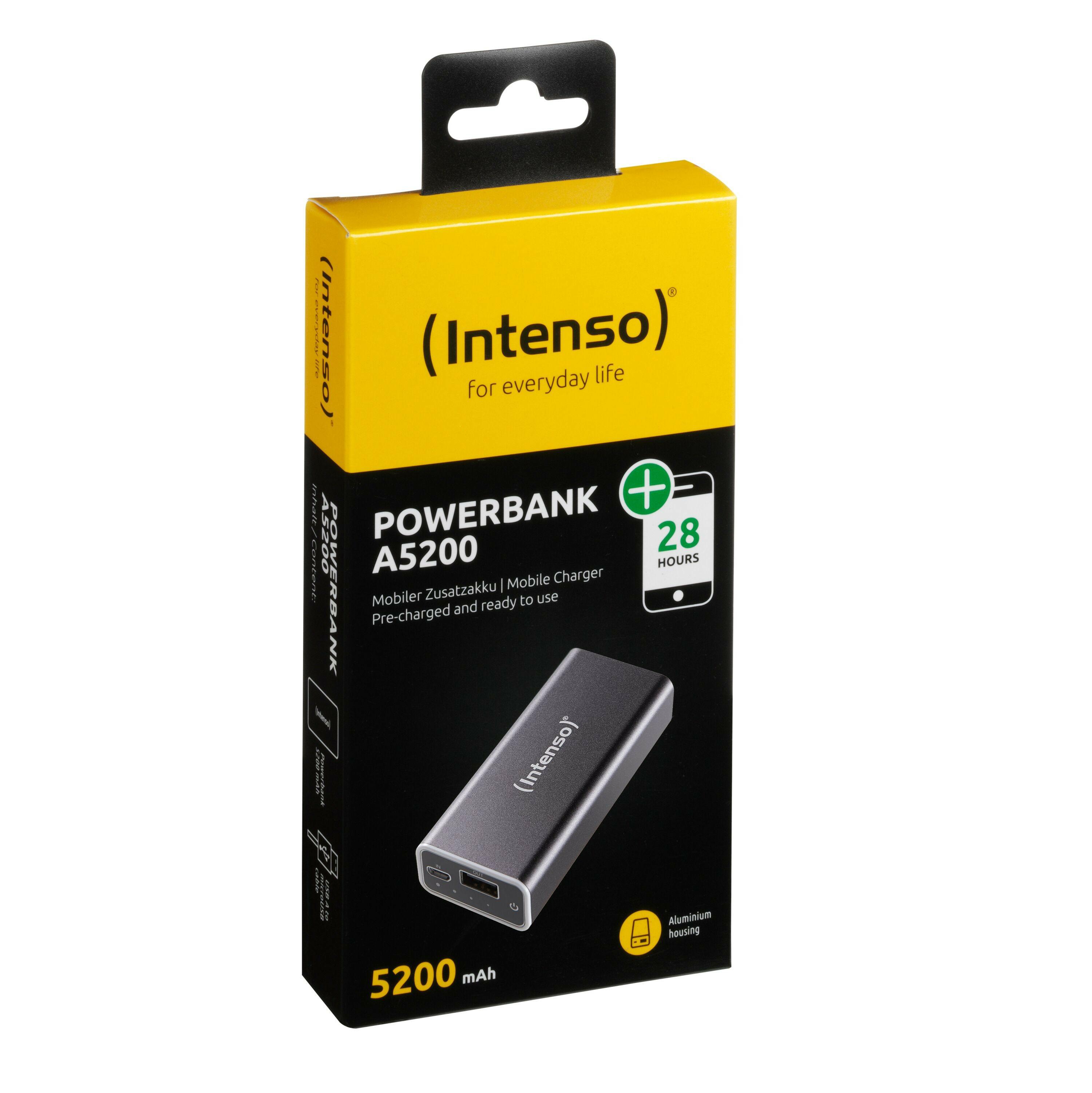 4034303021659, Аккумулятор внешний Intenso, Black, 5200 mAh, Alu