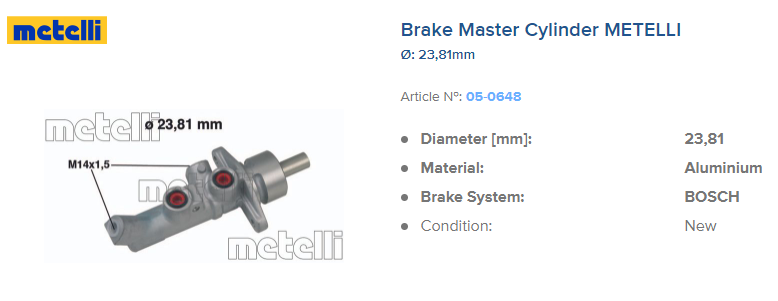 05-0648, Главный тормозной цилиндр TOYOTA (ESP+) sys.Bosch  d=23.81mm