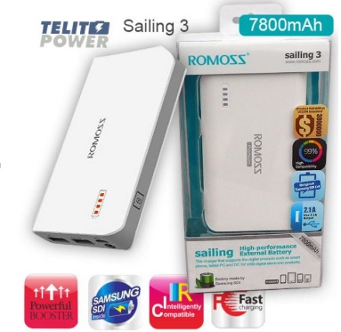 Sailing 3, Аккумулятор внешний 7800 mAh,
Аккумулятор внешний  7800 mAh
Capacity: 7800mAh (Cell brand: Samsung)
Input: DC5V 2.1A
Output1: DC5V 1A      
Output2: DC5V 2.1A 
Size:~L101*W61*H21mm ( ~L3.98*W2.4*H0.83 inches )
Weight: 193g/ 6.8oz           
Colour:white
Support device: tablet, mobile phones, smart phones, MP3, other digital products with DC5V input.