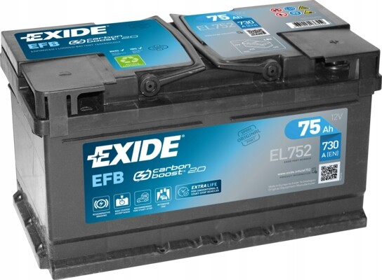 EL752, АКБ Exide Start-Stop EFB 12V 75Ah 730EN 315x175x175 -/+