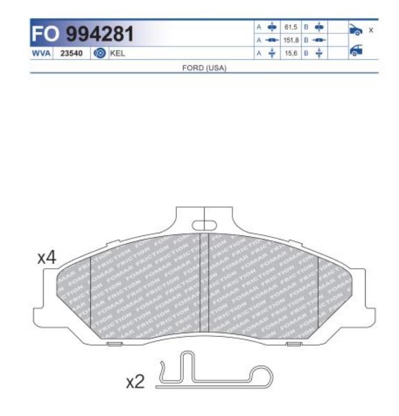 FO 994281, Комплект тормозных колодок, дисковый тормоз FORD RANGER (Front)