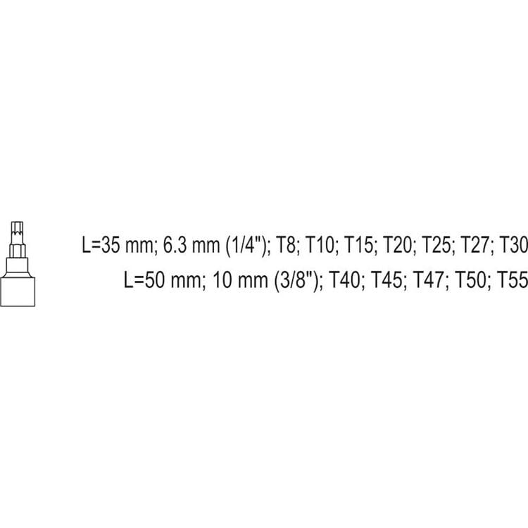 YT-04332, Set prize cu biti 1/4", 3/8" TORX CrV (12 buc),
Lubrifiant universal 500ml