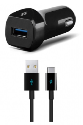 2CKS20CS, Автомобильное зарядное устройство USB-A 2.1A with Type-C Cable, Black