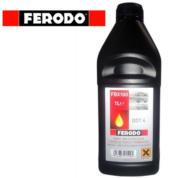 FBX100, Жидкость тормозная dot 4 Ferodo, 1л (t=160°C),
Ferodo DOT 4 — высококачественная современная синтетическая жидкость рекомендуется для гидравлических тормозных систем и систем сцепления для автомобилей без ABS и с ABS и ASR.

Тормозная жидкость FERODO — это высококачественная жидкость для всех типов и моделей автомобилей.
Тормозные жидкости Ferodo очень надежны.
Разработаны для функционирования в различных температурных условиях, от очень низких, до экстемально высоких температур.
Тормозная жидкость FERODO безопасна — минимизация содержания воды и оптимальный химический состав защищают от неисправности тормозной системы автомобиля.