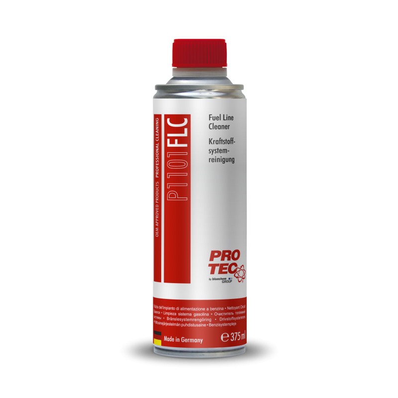 P1101, Fuel line Cleaner 375ml,
Свойства: 
Высокоэффективный очиститель нового поколения. Удаляет загрязнения и нагары, модифицирует влагу и конденсат в топливной системе автомобиля от бака до камеры сгорания. 
Удаляет смолисто-коксовые остатки и отложения сажи в головке блока цилиндров, смазывает и образует защитный слой от коррозии и ржавчины. Не содержит компонентов, разрушающих катализаторы и турбокомпрессоры.
Область применения: 
Предназначен для всех бензиновых двигателей.
Способ применения: 
Добавить в топливный бак автомобиля. В случае сильного загрязнения топливной системы очистку произвести с помощью Pro-Tec Clear Flow (артикул 4003)
Расход: 
375 мл. достаточно для 60-80 литров топлива. Для грузовых автомобилей средство добавить в соотношении 1:200.
Время действия: 
Действует во время эксплуатации автомобиля.
Объем: 375 мл.