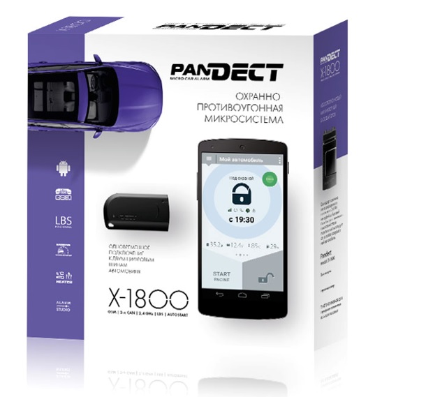 X-1800BT, Semnalizare,
Автомобильная сигнализация PanDECT X-1800BT
Связь с машиной  - смартфон, Брелок-метка (2 шт), GSM, 
GPRS, Bluetooth Smart (нужен смартфон)
Бесключевой запуск двигателя (расширенный функционал, Mercedes), (список поддерживаемых автомобилей доступен на сайте http://loader.alarmtrade.ru)
Турботаймер,  2xCAN/LIN, GPS мониторинг - опция (NAV035BT), Функция иммобилайзера
Описание
Система оснащена встроенным Bluetooth-интерфейсом последнего поколения, который позволяет организовать работу со всеми современными Bluetooth-аксессуарами, такими как Bluetooth-радиореле BTR-101, подкапотный модуль RHM-03BT, GPS/ГЛОНАСС-приемник NAV-035BT, беспроводной автономный концевик с датчиком температуры DMS-100BT.
Новинка поддерживает в полном объеме уникальную работу с мобильными приложениями, включая возможности управления системой со смартфона по Bluetooth-интерфейсу при отсутствии привычного GPRS-соединения или просто на близком (менее 50 метров) расстоянии от автомобиля. Работа приложения смартфона автоматически переключается на приоритетный вид связи, в соответствии с заданными владельцем настройками. Кроме того, смартфон с установленным приложением способен работать и как «метка владельца», позволяя организовывать удобные Hands-Free алгоритмы управления охранной системы автомобиля, не требуя абсолютно никаких манипуляций от владельца.
Еще одно яркое отличие Pandect X-1800 BT от обычной 1800-й системы – добавление специализированного порта IMMO-KEY, который дает возможность использовать все без исключения новые алгоритмы обходы штатных иммобилайзеров, включая требующие процедур сервиса Pandora CLONE.
Как и Pandect X-1900 BT, новинка построена на новейшем процессоре STM32F413, ставшем доступным только несколько месяцев назад, который позволил внедрить новые уникальные алгоритмы работы, позволившие снизить энергопотребление системы до рекордных значений в 10 мА при сохранении полного функционала и при активном GPRS-соединении с сервером.
Профессионалы рынка не смогут не оценить радикально расширившиеся возможности по подключению и инсталляции системы к автомобилям, причем не только современными, но и с большим количеством аналоговых подключений – в Pandect X-1800 BT теперь на 5 полноценных таймерных каналов больше, чем в предшественнике, а на самом блоке появился отдельный разъем для подключения релейного модуля запуска RMD-5. В новинке два таймерных канала имеют возможность переключения двух таймерных каналов на положительную полярность нагрузочной способностью до 0,25 А.