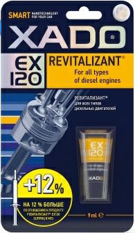 XA 10334, Revitalizant EX120,
Усиленный ревитализант. Предназначен для защиты от износа и восстановительного ремонта всех типов дизельных двигателей, в том числе форсированных и с турбонаддувом. Формирует на поверхностях пар трения металлокерамическое покрытие (детали двигателя восстанавливают свою геометрию). 
Восстанавливает и защищает от износа трущиеся детали цилиндропоршневой группы, кривошипно-шатунного и газораспределительного механизмов
Значительно снижает расход топлива (до 30% на холостом ходу)
Повышает до номинального давление масла в системе
Выравнивает и увеличивает компрессию в цилиндрах
Повышает мощность двигателя, улучшает его приемистость
Снижает уровень шумов и вибрации в 10 раз
Увеличивает срок службы узлов в 2-3 раза
Защищает двигатель от негативных последствий «холодного пуска»
Улучшает работу двигателя уже через 50-100 км
Позволяет эксплуатацию двигателя при аварийной утечке масла до 300 км
Применение
Обработка двигателя проводится в три этапа.
1. -й этап: cодержимое тубы внести в маслоналивную горловину двигателя, прогретого до рабочей температуры. Запустить двигатель и дать ему поработать на холостом ходу 5-10 минут. Дальнейшая эксплуатация в обычном режиме.
2. -й этап: проводится в том же порядке через 100-250 км пробега.
3. -й этап: проводится в том же порядке через 100-250 км пробега. 
Примечания
Масло до окончания менять не рекомендуется. 
Возможна обработка на холостом ходу (4часа – эквивалент 200 км пробега). 
Новые двигатели с пробегом до 20 000 км обрабатывать в один приём. 
Двигатели после капитального ремонта рекомендуется обрабатывать в обычном порядке в три этапа. 
Защитное металлокерамическое покрытие формируется на любом работоспособном механизме, однако, если механизм (двигатель) находится в критическом состоянии (износ 100%), необходимо заменить разрушенные детали.
Обработка считается законченной не менее чем через 1500 км пробега.
Защитное покрытие активно на протяжении 100 000 км пробега, после этого рекомендуется повторная обработка.
Упаковка
туба в блистере 9 мл, артикул ХА 10334
