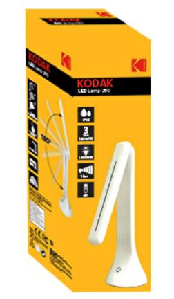 Lamp 260, Lampa de masa,
KODAK LED Lamp 260 - это стильная настольная лампа. 
Лампа регулируется на 180 градусов. 
Работает от 3-х батареек типа АА KODAK (не входит в комплект). 
Ключевая особенность:
260 люмен
дальность 10 м
Гладкий и привлекательный дизайн