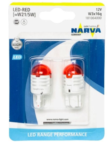18106, Bec LED W21/5 RED 0.8W/1.75W W3x16q (2 buc.),
