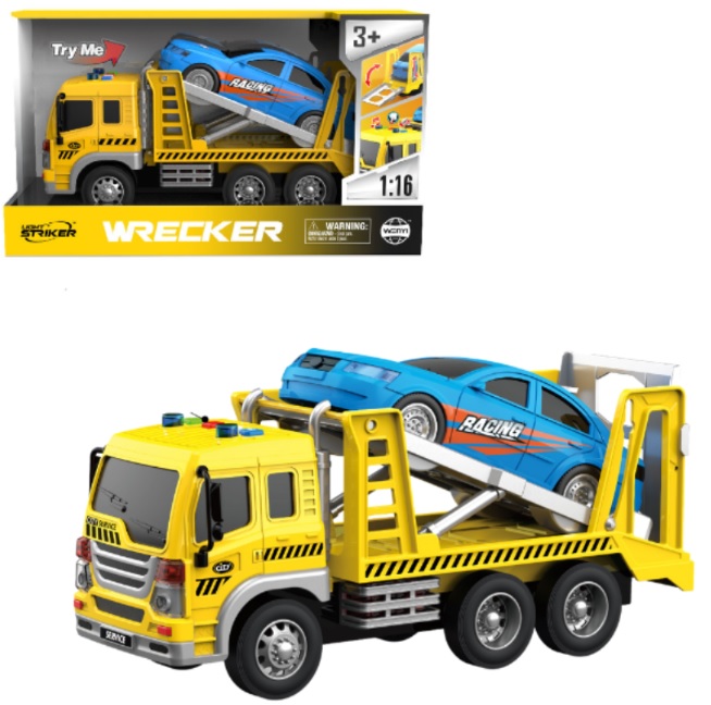WY300G, Masina inertiala 1:16 (lumina/sunet),
Автовоз с автомобилем, инерционный 1:16 (свет / звук)
Размер товара 26 х 10 х 14 см
Размер коробки 32 х 11,5 х 18,5 см