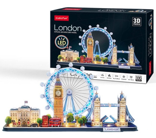 L532h, 3D Puzzle „Londra” cu iluminare LED, 186 elemente,
Пазлы 3D Лондон со светодиодной подсветкой, 186 элементов
Размер товара   53 х 17 х 27 см
Дополнительная информация   светодиодная подсветка
Тип батареи   2 x типа AA (не включены)
3D пазл “Лондон” со светодиодной подсветкой от  CubicFun очень интересная головоломка для всей семьи. 
Вместе собирая 3D пазл со своими детьми, вы  можете им рассказать о том что Лондон девятый по величине город в мире и крупнейшая агломерация в Европе. Если бы Лондон был страной, то он бы занимал восьмое место по величине в Европе! Город является первым и, на сегодняшний день, единственным городом, в котором проходили Олимпийские игры целых три раза: в 1908, 1948 и 2012 годах.
3D пазлы удивительное хобби которое развивает не только логического мышления, мелкую моторику, усидчивости и аккуратность, но и учит многому интересному о мире за весело проведенном времени в кругу семьи.