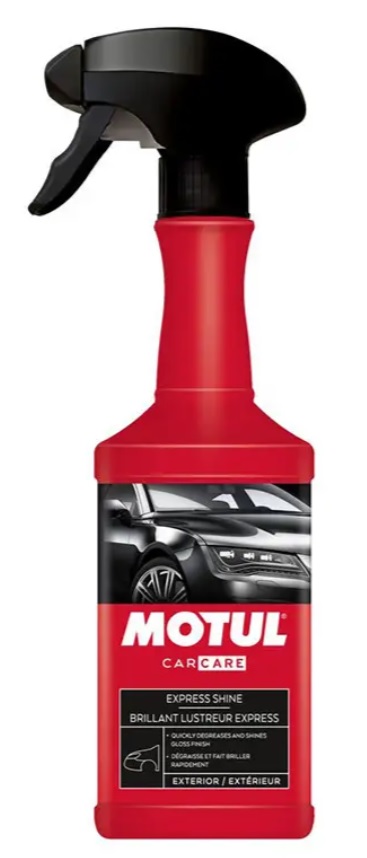EXPRESS SHINE 0.5L, Solutie lustruire,
Полироль для кузова 500мл (110154) Motul
Благодаря своей активной формуле, эффективно обезжиривает кузов автомобиля, без необходимости дальнейшего смывания средства. 
Эффективно удаляет смолу и другие виды загрязнения, не повреждая покрытие кузовных деталей. 
Эффективно удаляет все загрязнения с кузова автомобиля, без использования воды. 
Особенно рекомендуется для получения новых оттенков цветов, склонных к потускнению. 
Восстанавливает насыщенность цвета и обеспечивает блеск. 
Идеально подходит для очистки кузова в период между двумя классическими мойками. 
Можно использовать без воды.
Свойства
Удаляет дорожную пыль, следы смолы и другие загрязнители, без риска повреждения кузова. 
Быстро обезжиривает поверхность, придавая ей блеск. 
Восстанавливает насыщенность цвета кузова и придает глубокий блеск, без необходимости использования воды. 
Идеально подходит для использования после мойки и в период между мойками, поскольку может использоваться без смывания. 
Быстро высыхает, не оставляя следов, образуя на кузове блестящую и сухую защитную пленку. 
Защищает от пыли, насекомых, грязи и т.д.
Обладает водоотталкивающим эффектом и предотвращает прилипание грязи.
Способ применения полироли Motul Express Shine
Перед нанесением средства, взболтайте флакон.
Распылите продукт на чистую и холодную поверхность с расстояния 20 см от обрабатываемой поверхности. 
Охватывая небольшие площади поверхности, круговыми движением нанесите продукт с помощью специальной микрофибры.
Перед первым применением, проведите предварительный тест на незаметном месте.
Не использовать под прямыми солнечными лучами или на нагретых поверхностях.