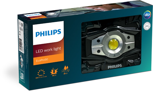RC520C1, Lampa de inspectie,
Светодиодный инспекционный фонарь
Компактный и мощный, многофункциональный и надежный светодиодный инспекционный фонарь Philips EcoPro50 обеспечивает поток яркого белого света для освещения больших площадей. Аккумулятор обеспечивает до 6 часов автономной работы.
Портативный алюминиевый прожектор с аккумулятором
Philips EcoPro50 предназначен для освещения больших площадей, а потому идеально подходит для освещения рабочего участка, временного использования в качестве настенного светильника или в качестве уличного фонаря. Этот прожектор обеспечивает широкий луч света яркостью 1000 лм при мощности 10 Вт, однако если вам не нужно слишком яркое освещение и вы хотите сэкономить заряд аккумулятора, фонарь можно переключить на режим Eco (500 лм/5 Вт).
Фонарь Philips EcoPro50 предназначен для использования как внутри, так и снаружи помещений, а значит должен быть достаточно прочным. В результате испытания на падение с высоты 1,5 м было установлено, что корпус фонаря выдерживает падение на пол во время работы.
Фонарь Philips EcoPro50 предназначен для использования как внутри, так и снаружи помещений, а значит должен быть достаточно устойчив к различным погодным условиям. Прибор защищен от брызг и будет работать даже в легкий дождь.
Время работы: 3 ч (6 ч в режиме Eco)
     Описание продукта
Класс ударопрочности (IK)   IK08
Степень защиты корпуса (IP)   IP54
Магнит   Да
Материалы и отделка   Алюминий, поликарбонат (линза), PTU
Количество светодиодов   1
Использовать при температуре   от 0 °C до 40 °C
Ориентационное освещение   Вращающаяся на 180° рукоятка
Линейка продукции   RCH, EcoPro
Устойчивость к воздействию: жир, масло, растворители
Технология   Светодиодная
УФ-детектор утечки   нет
     Световые характеристики
Цветовая температура   6500  K
Интенсивность света (режим boost)   1680 люкс на расстоянии 0,5 м
Интенсивность света (режим Eco)   820 люкс на расстоянии 0,5 м
Срок службы светодиода   До 30 000 часов
Угол освещения   110°
Световая отдача   1000 люменов
Световой поток (экорежим)   500 люмен
     Электрические характеристики
мощность в ваттах   10  Вт
напряжение   3,7  В
Емкость аккумулятора   4400  mAh
Время работы аккумулятора (форсированный режим)   До 3 часов
Время работы аккумулятора (Eco)   До 6 часов
Тип элемента питания   Литий-ионный аккумулятор
Тип вилки питания   Micro USB
Тип кабеля для зарядки   Перезаряжаемый
Время зарядки батареи   около 5 часов
Источник питания   Литий-ионные аккумуляторы 18650, 2 шт.