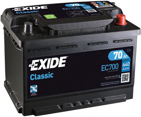EC700, **acumulator exide сlassic 12v 70ah 640en 278x175x190 -/+