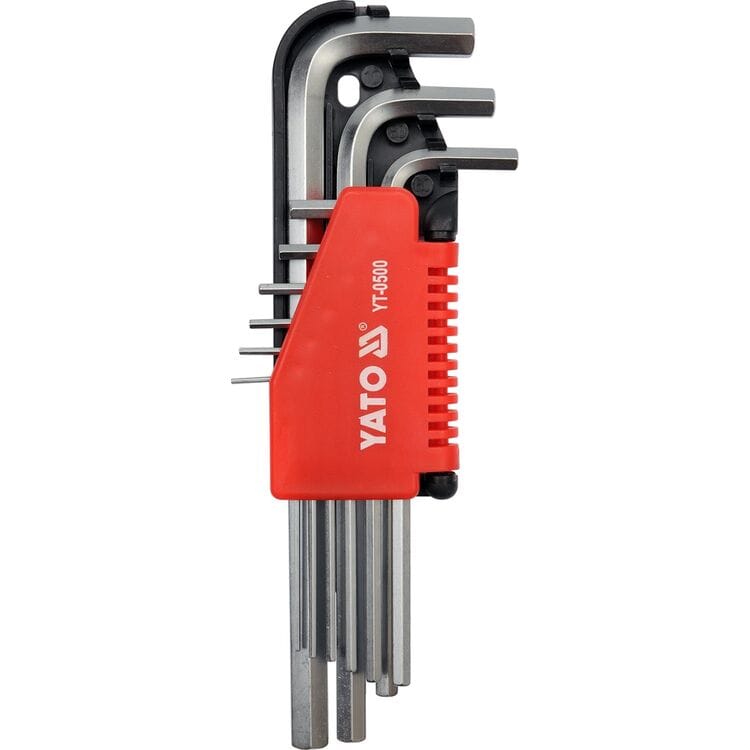 YT-0500, Set chei hexagonale in forma de L M1.5-10 mm CrV (9 buc),
Набор ключей Hex Г-образных М1.5-10 мм CrV (9шт)
1.5, 2, 2.5, 3, 4, 5, 6, 8, 10 мм