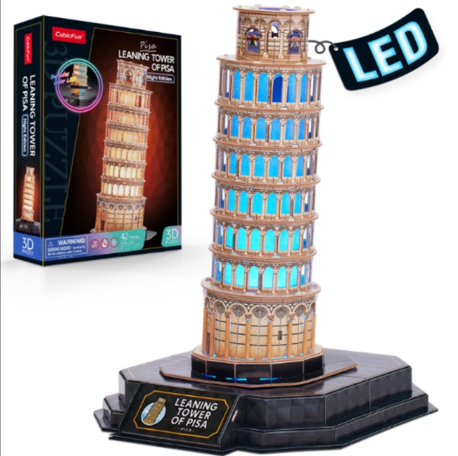 L535h, Puzzle 3D Turnul inclinat din Pisa” cu iluminare LED din spate, 42 de