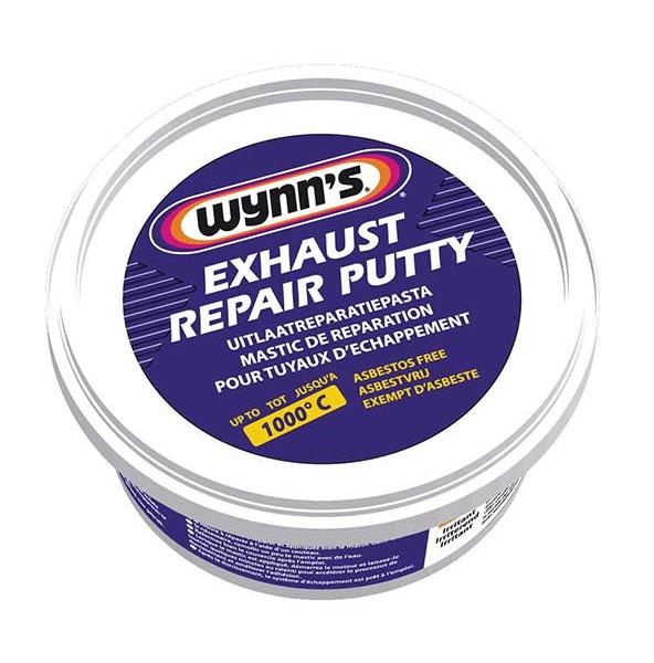 W10804, Герметик выхлопной системы 250г,
Герметик глушителя 250г
Wynn's Exhaust Repair Putty — высококачественный клей/герметик на основе силиката натрия и неорганических наполнителей. Продукт образует постоянное уплотнение для ремонта выхлопных систем.
Преимущества:
 — Паста готовая к применению.
 — Термостойкость до 1000 °C.
 — Соединяет большое количество различных материалов.
 — Нет скольжения.
 — Без асбеста.
 — Быстро застывает, особенно под воздействием температуры.
Применение:
 — Герметизация выхлопной системы автомобилей.
 — Огнеупорный адгезив общего применения в условиях высоких температур.
 — Склеивание изоляционных материалов.
 — Герметизация стыков в печах.
Указания по применению:
 — Убедитесь, что участок, подлежащий ремонту, чист и свободен от ржавчины.
 — Смочите область ремонта водой и нанесите ножом, вдавливая герметик в трещину.
 — При необходимости размягчить герметик водой.
 — После использования плотно закройте крышку.
 — После нанесения герметика запустите двигатель и подождите несколько минут на холостом ходу, чтобы ускорить процесс затвердевания и улучшить адгезию.
 — Когда он полностью нанесен, выхлопная система готова для нормального использования.